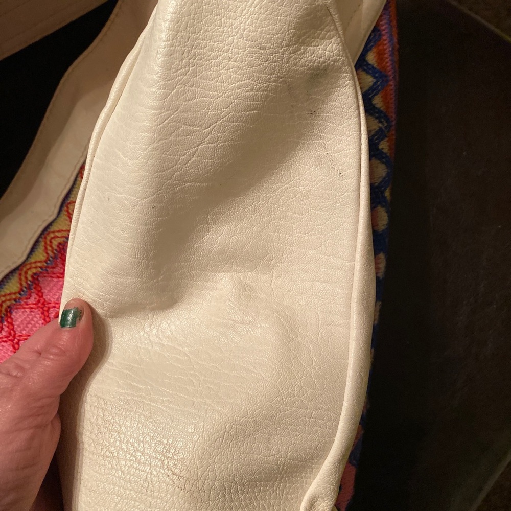 Carlos Santana white leather rainbow handbag
